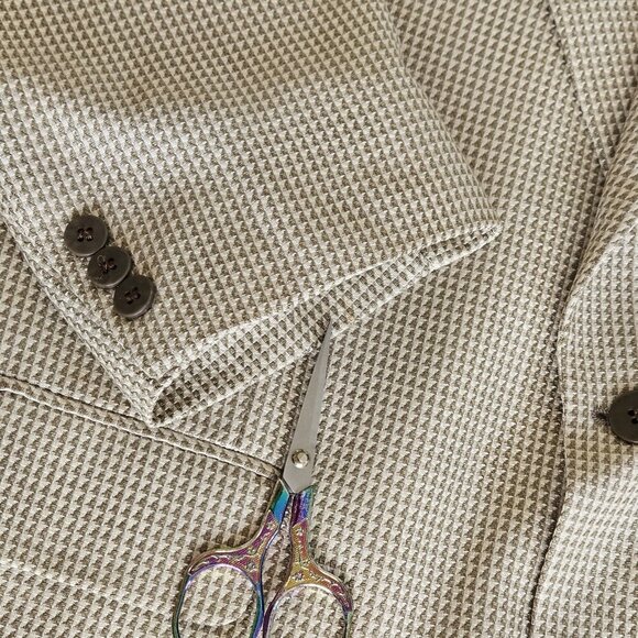 Holt Renfrew Blazer Men US 48 Cream Beige Silk Lined Union Made 2B Ventless FLAW - Picture 10 of 16